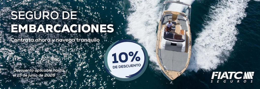Seguro de embarcaciones FIATC. Descuento 2026. Lancha motora en el mar.